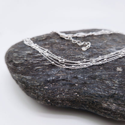 Filigrane Satellitenkette 925 Silber fünfreihig Layering sehr zarte Kette