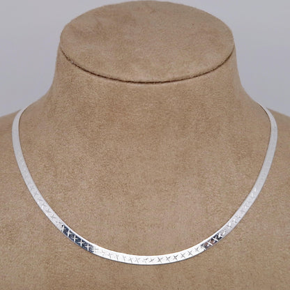 Schlangenkette flach 925 Silber Herringbone Halskette Kreuzgravur