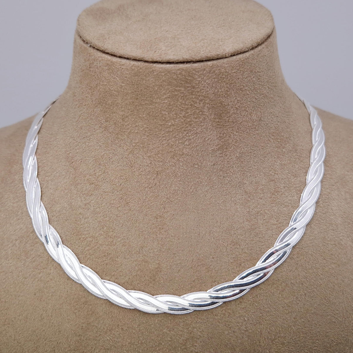 zweireihig geflochtene Sterling Silber Zopfkette mir Struktur im Stil Schlangenkette