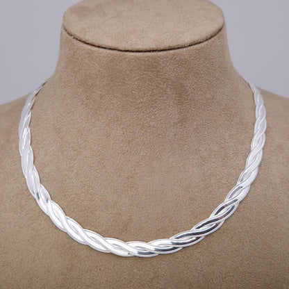 zweireihig geflochtene Sterling Silber Zopfkette mir Struktur im Stil Schlangenkette