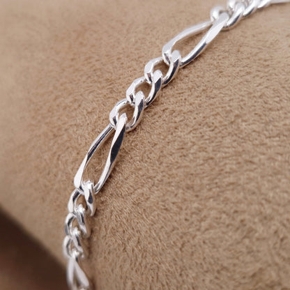Figaro Armband breit 925 Silber Silberarmband massiv große Kettenglieder 4,3 mm