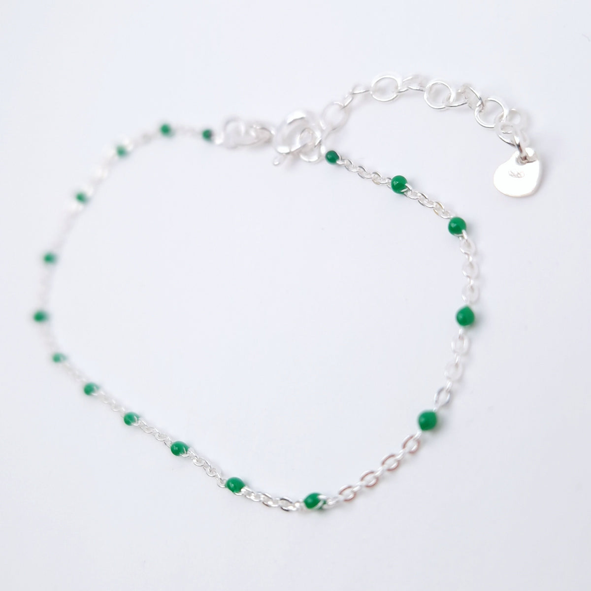 Armband Emaille Kugeln grün 925 Silber filigran zart
