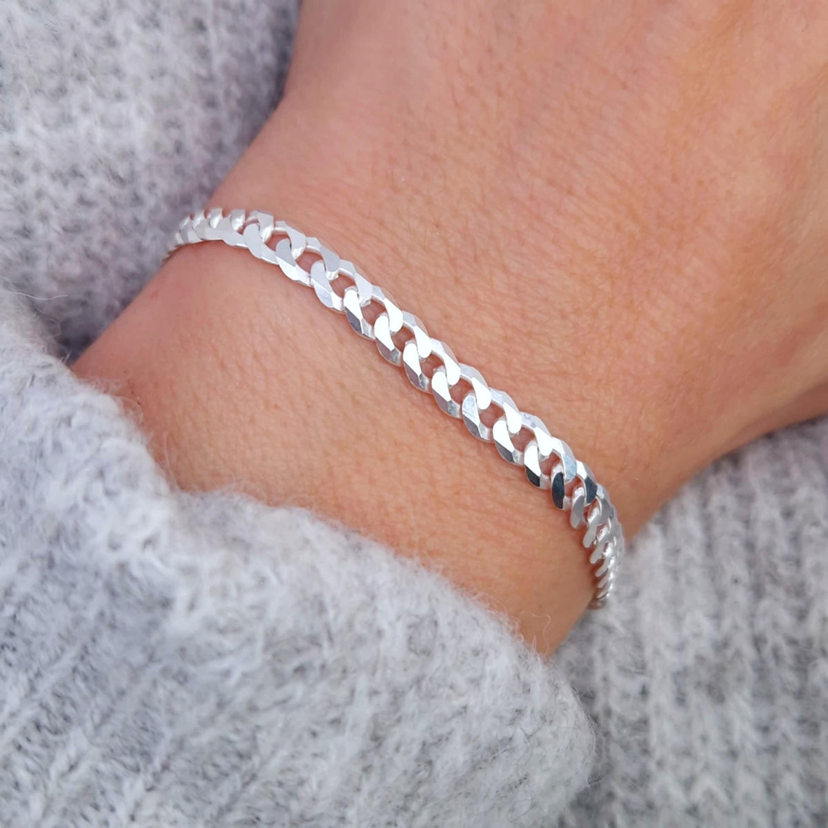 Armband Panzerkette flach breit 925 Silber massiv große Kettenglieder