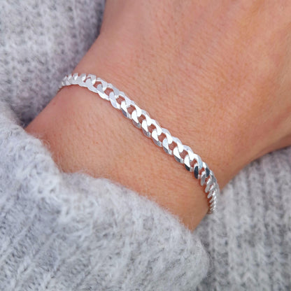 Armband Panzerkette flach breit 925 Silber massiv große Kettenglieder