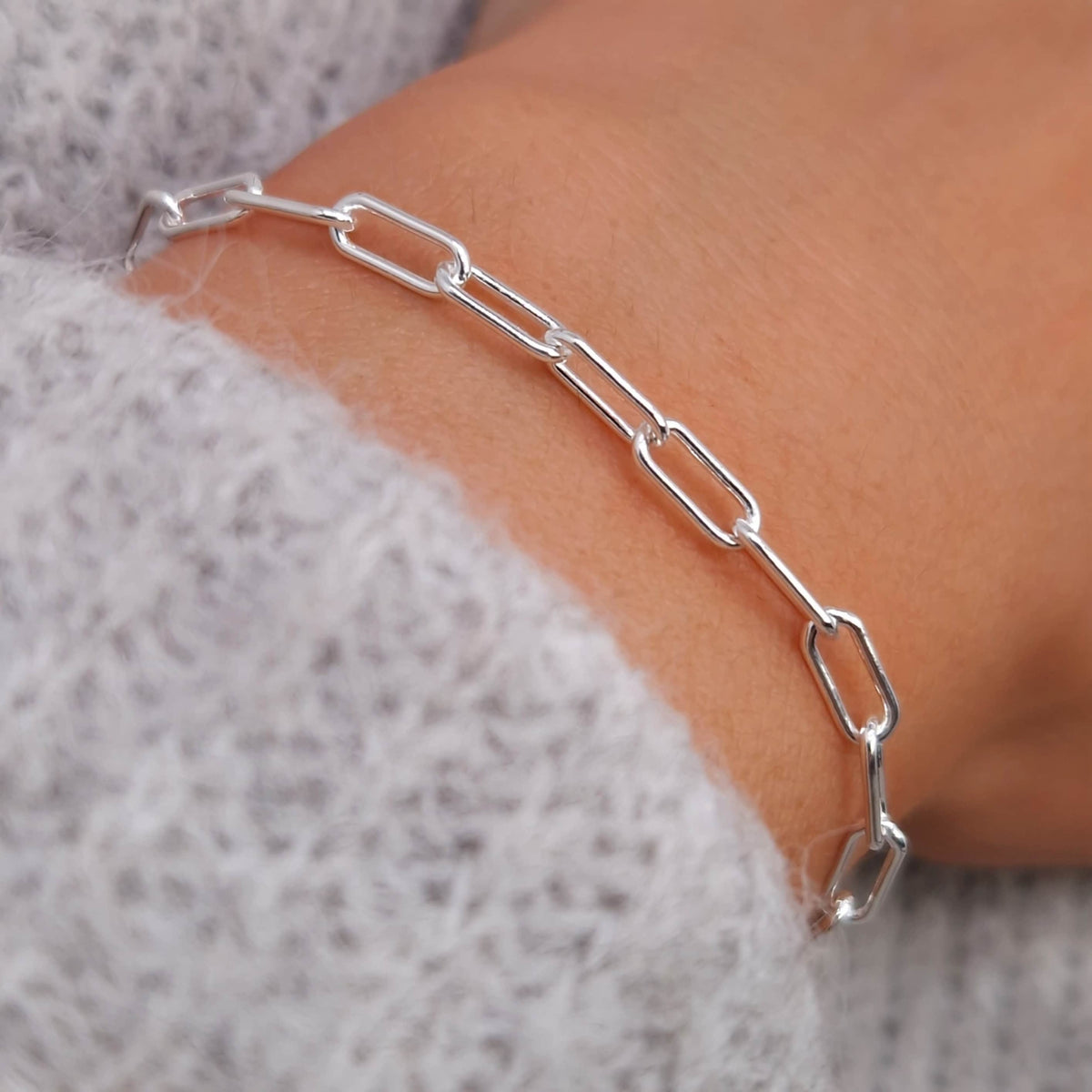 Armband Paperclip breit 925 Silber große massive rechteckige Kettenglieder