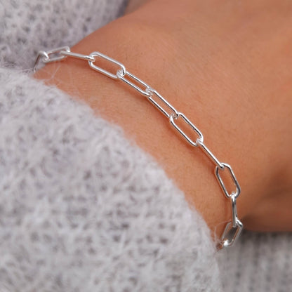 Armband Paperclip breit 925 Silber große massive rechteckige Kettenglieder