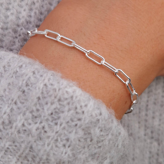 Armband Paperclip breit 925 Silber große massive rechteckige Kettenglieder