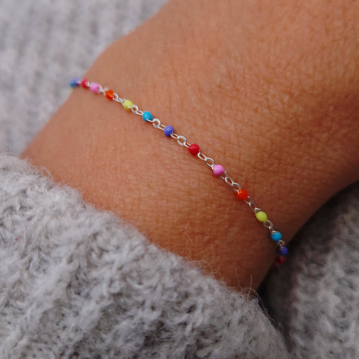 Armband Emaille Kugeln bunt fluoreszierend 925 Silber filigran zart