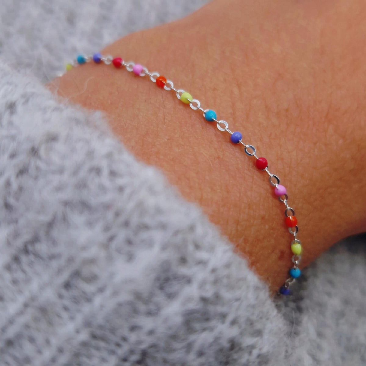 Armband Emaille Kugeln bunt fluoreszierend 925 Silber filigran zart