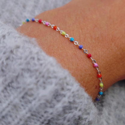 Armband Emaille Kugeln bunt fluoreszierend 925 Silber filigran zart