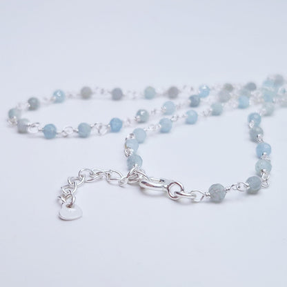 Halskette Aquamarin 925 Silber filigran Edelstein Naturstein facettiert