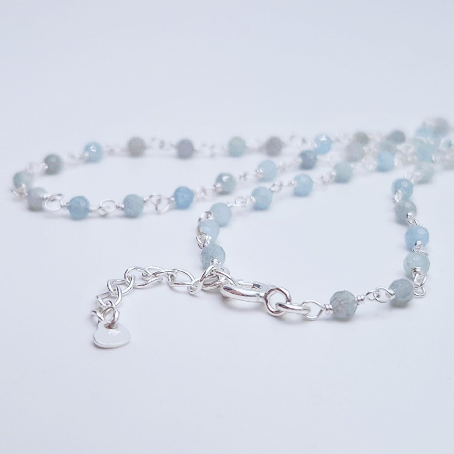 Halskette Aquamarin 925 Silber filigran Edelstein Naturstein facettiert