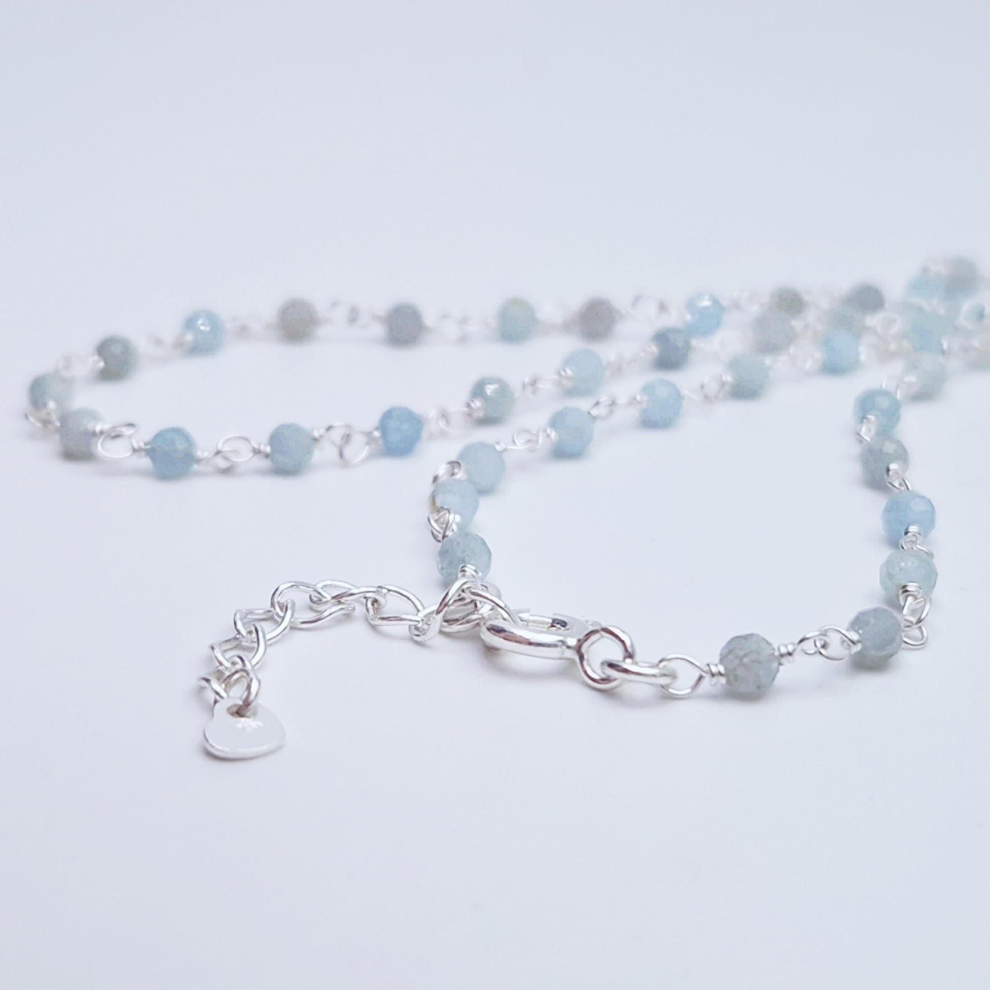 Halskette Aquamarin 925 Silber filigran Edelstein Naturstein facettiert