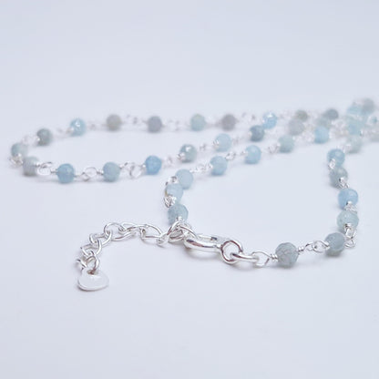 Halskette Aquamarin 925 Silber filigran Edelstein Naturstein facettiert