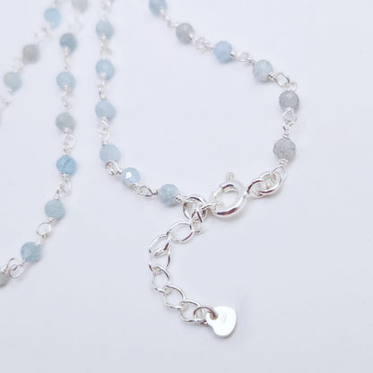 Halskette Aquamarin 925 Silber filigran Edelstein Naturstein facettiert