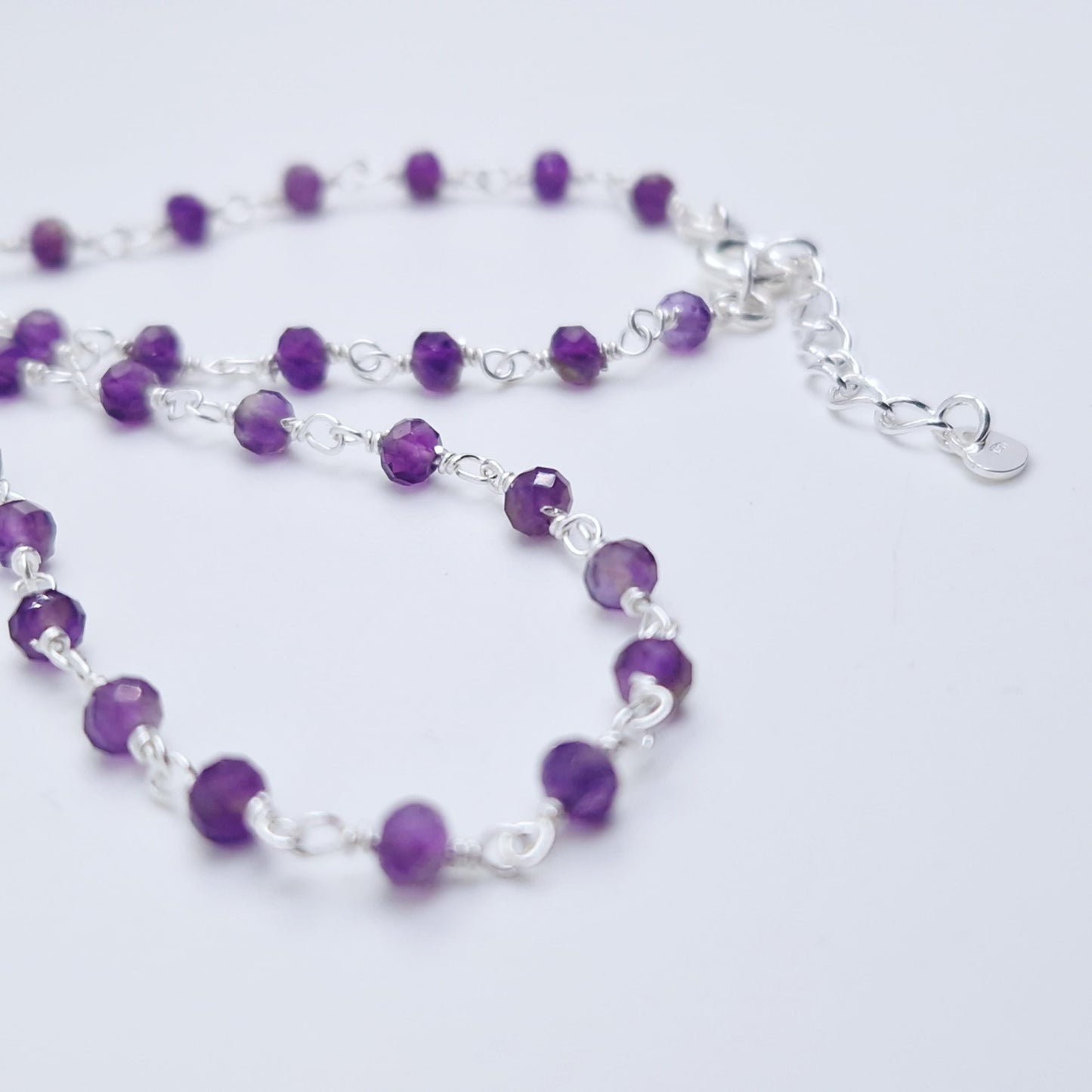 Halskette Amethyst 925 Silber filigran Edelstein Naturstein facettiert