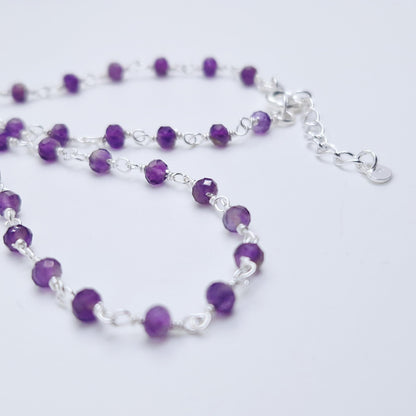 Halskette Amethyst 925 Silber filigran Edelstein Naturstein facettiert