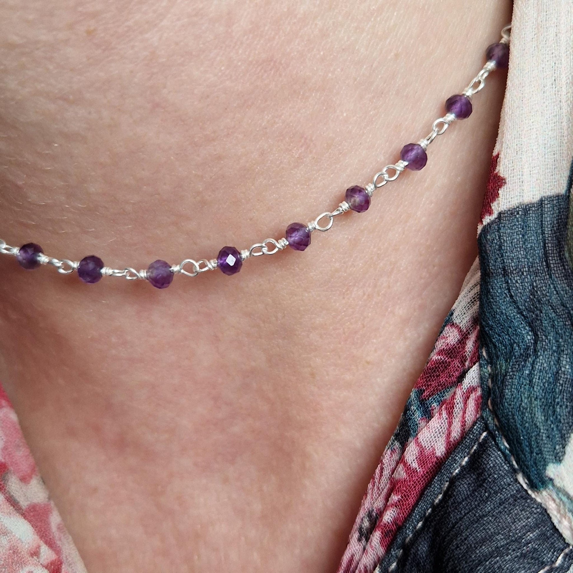 Halskette Amethyst 925 Silber filigran Edelstein Naturstein facettiert