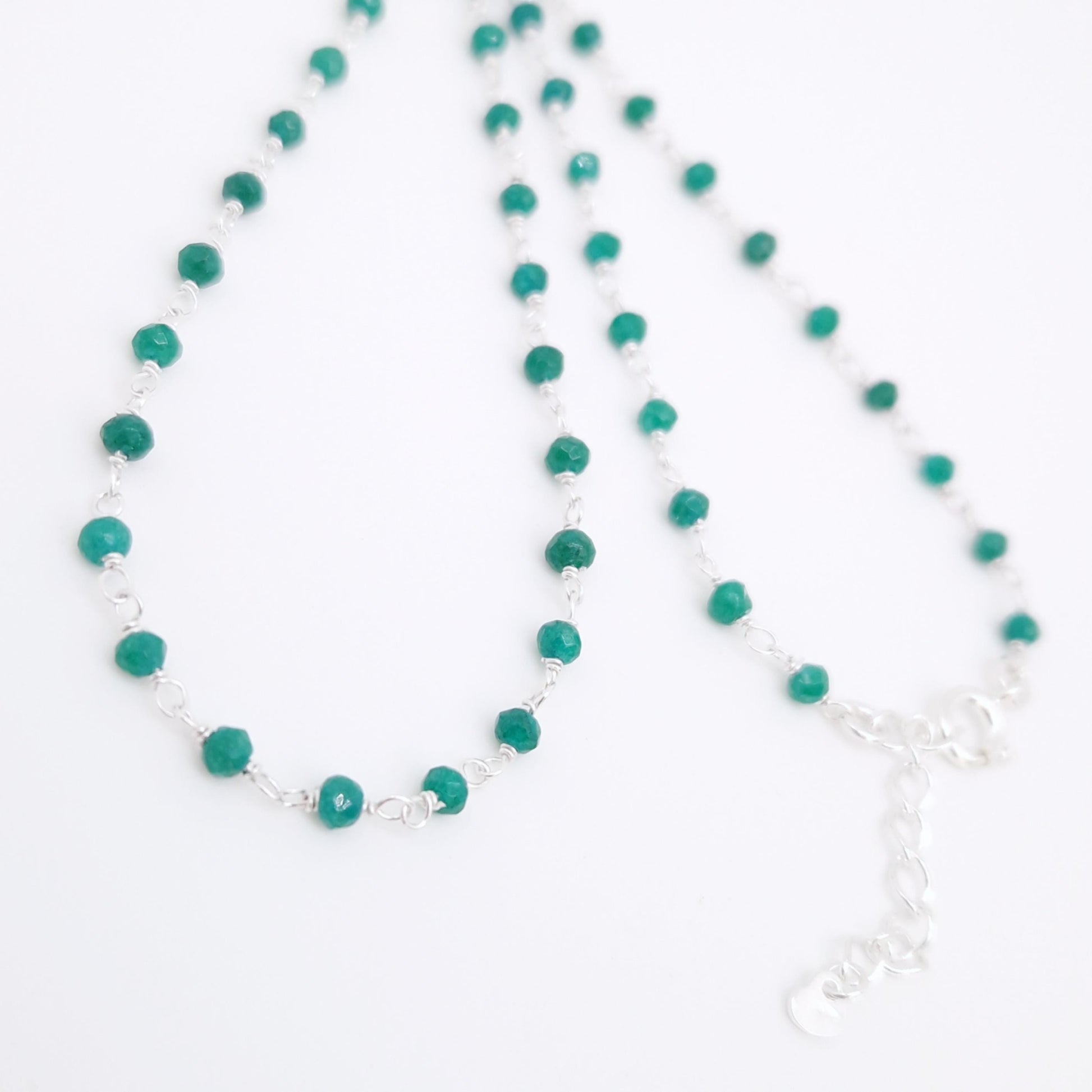 Halskette grüne Jade 925 Silber filigran Edelstein Naturstein facettiert