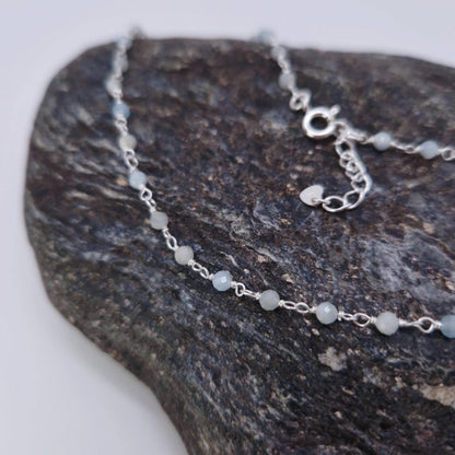 Halskette Aquamarin 925 Silber filigran Edelstein Naturstein facettiert