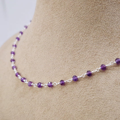 Halskette Amethyst 925 Silber filigran Edelstein Naturstein facettiert