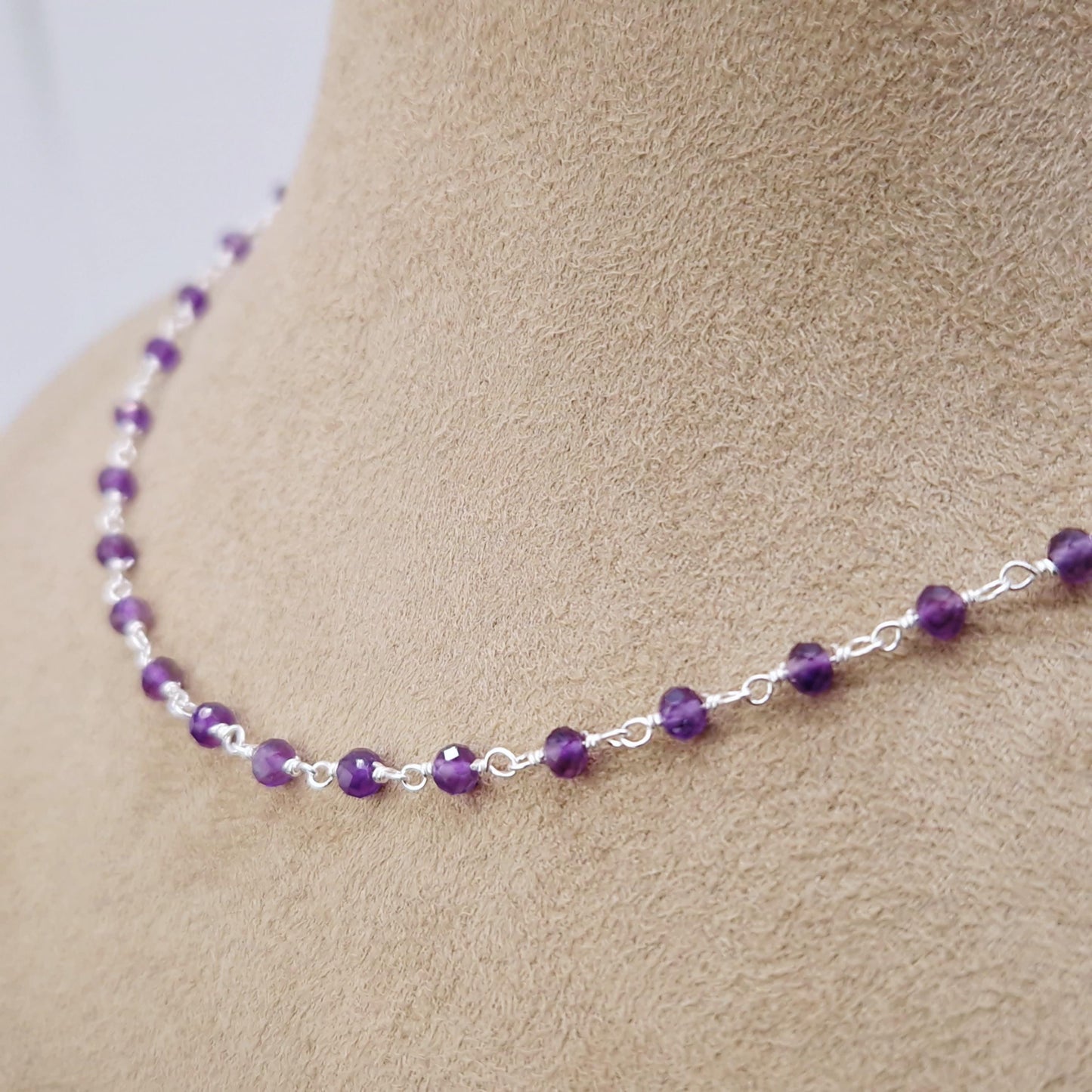 Halskette Amethyst 925 Silber filigran Edelstein Naturstein facettiert