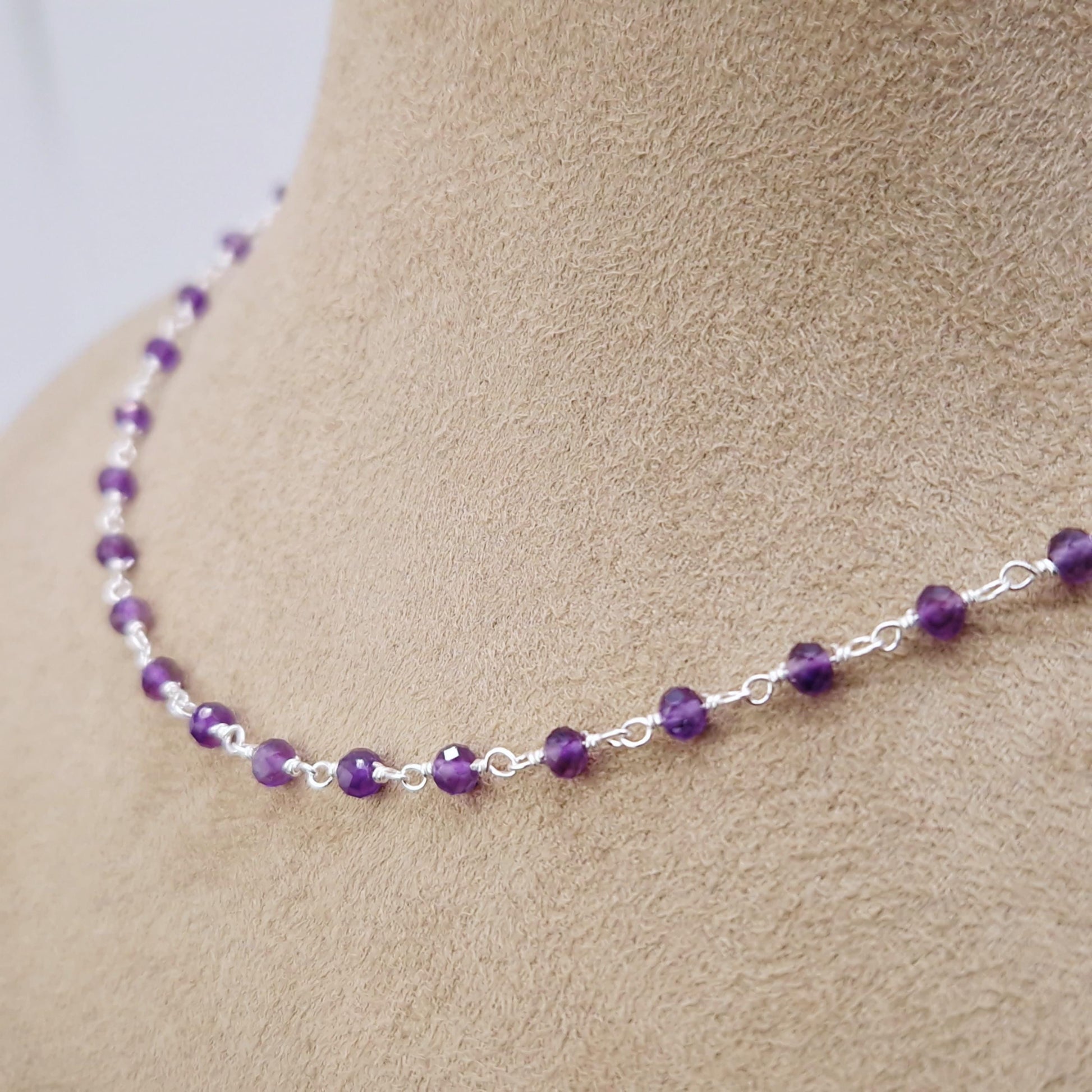 Halskette Amethyst 925 Silber filigran Edelstein Naturstein facettiert