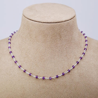 Halskette Amethyst 925 Silber filigran Edelstein Naturstein facettiert