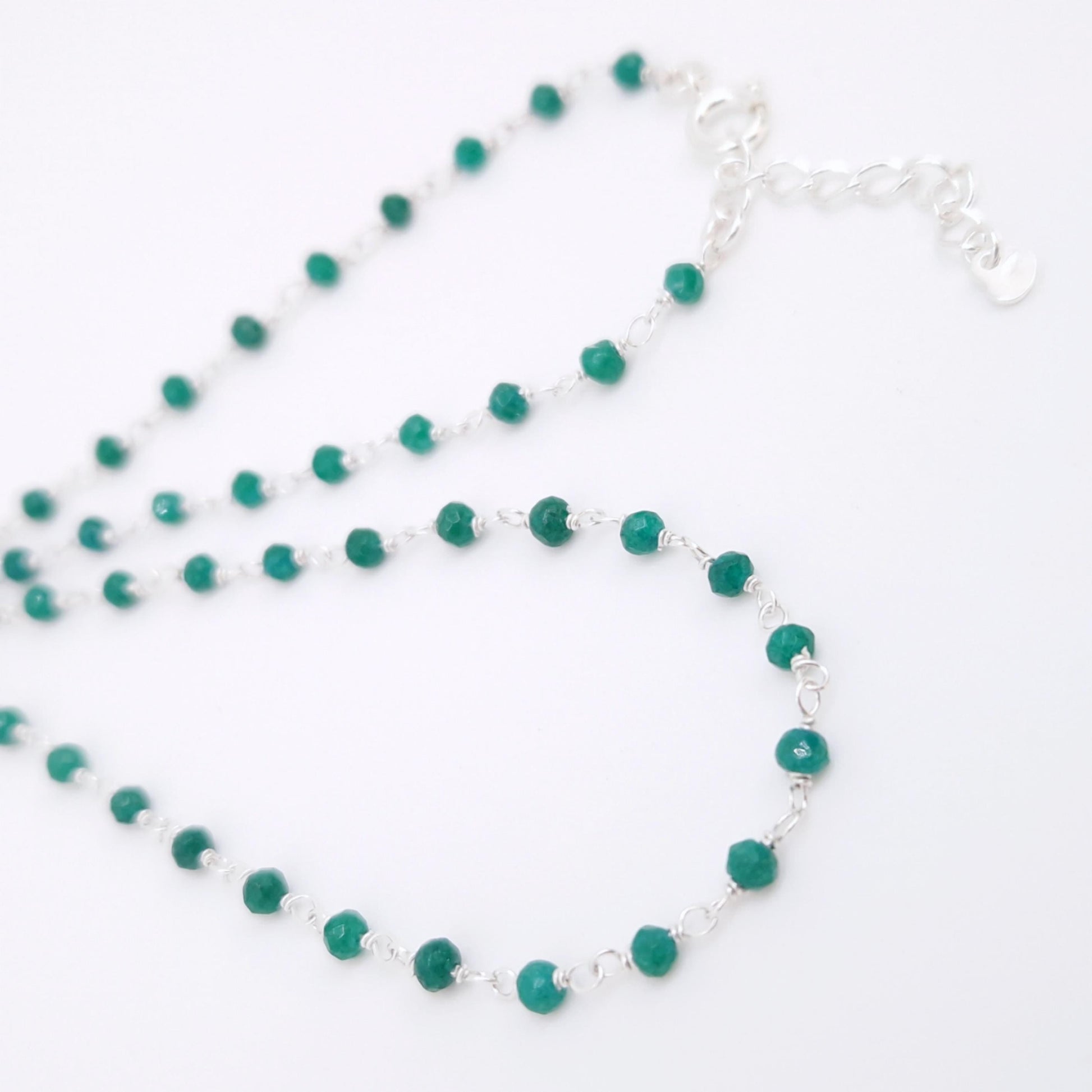 Halskette grüne Jade 925 Silber filigran Edelstein Naturstein facettiert