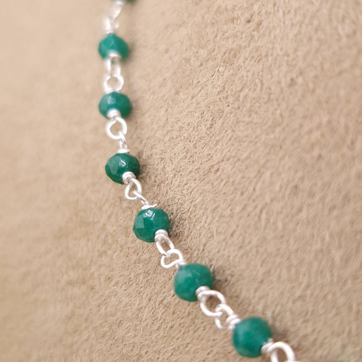 Halskette grüne Jade 925 Silber filigran Edelstein Naturstein facettiert