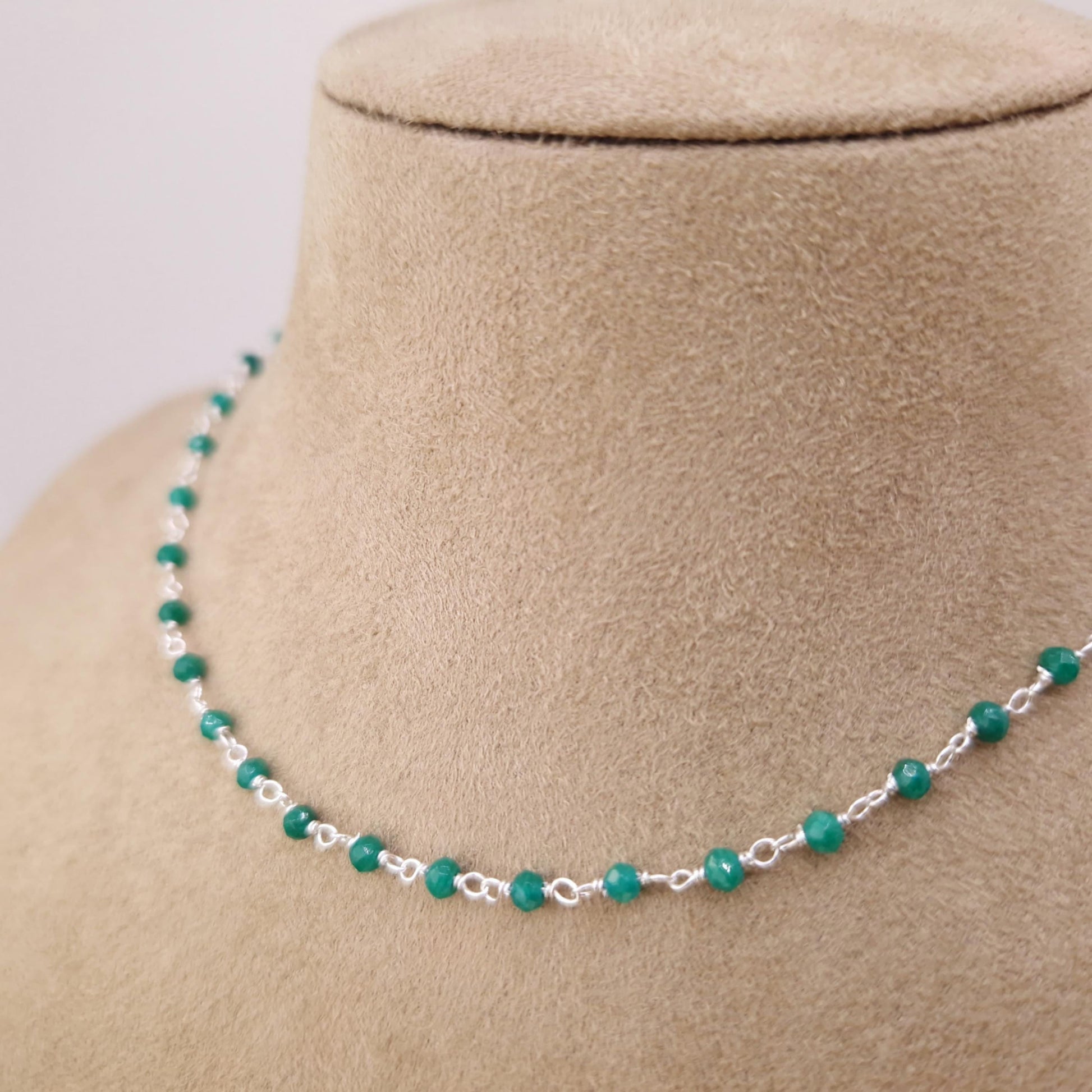 Halskette grüne Jade 925 Silber filigran Edelstein Naturstein facettiert