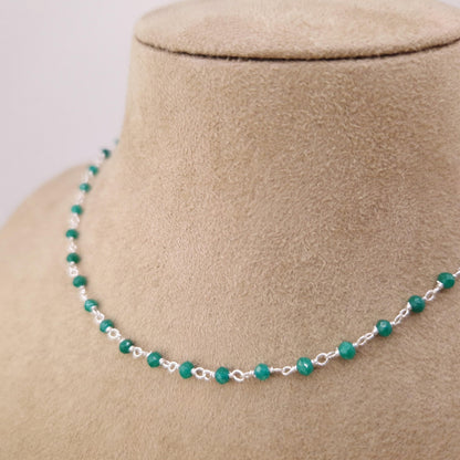 Halskette grüne Jade 925 Silber filigran Edelstein Naturstein facettiert