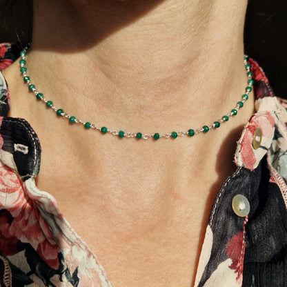 Halskette grüne Jade 925 Silber filigran Edelstein Naturstein facettiert