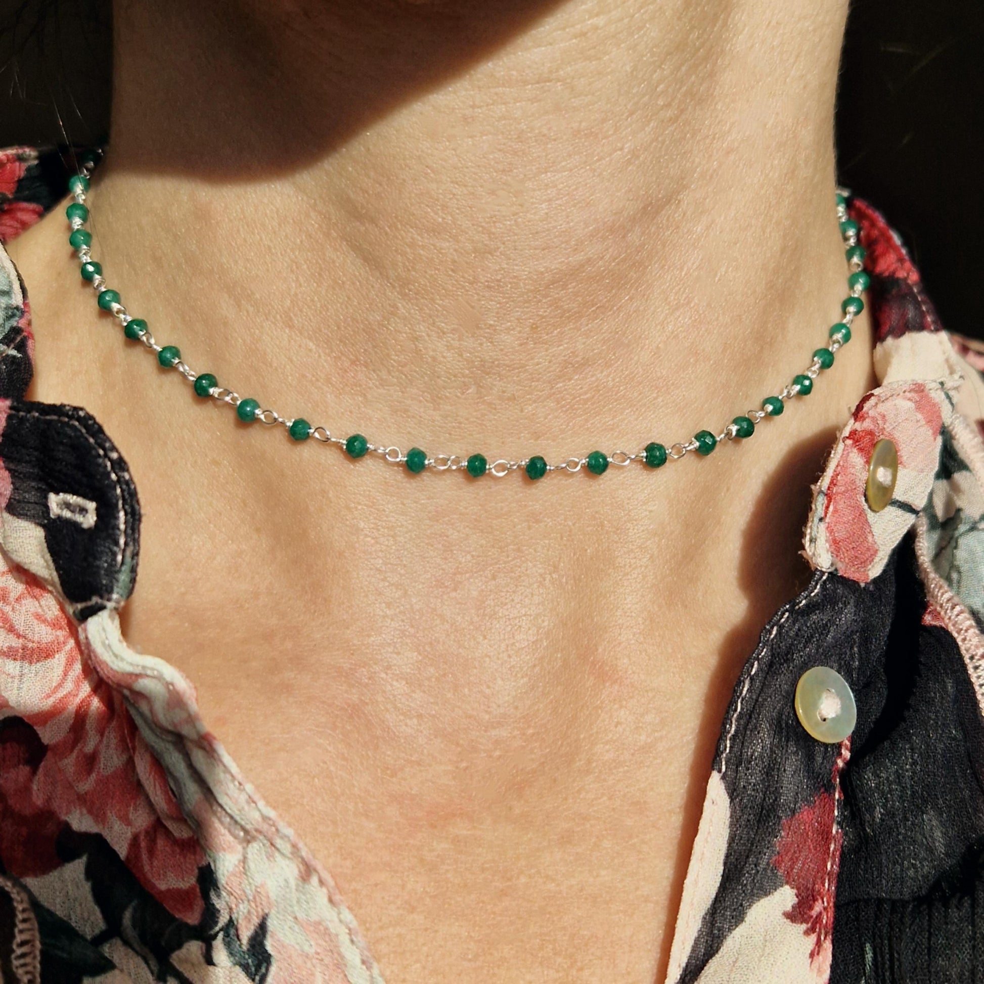 Halskette grüne Jade 925 Silber filigran Edelstein Naturstein facettiert
