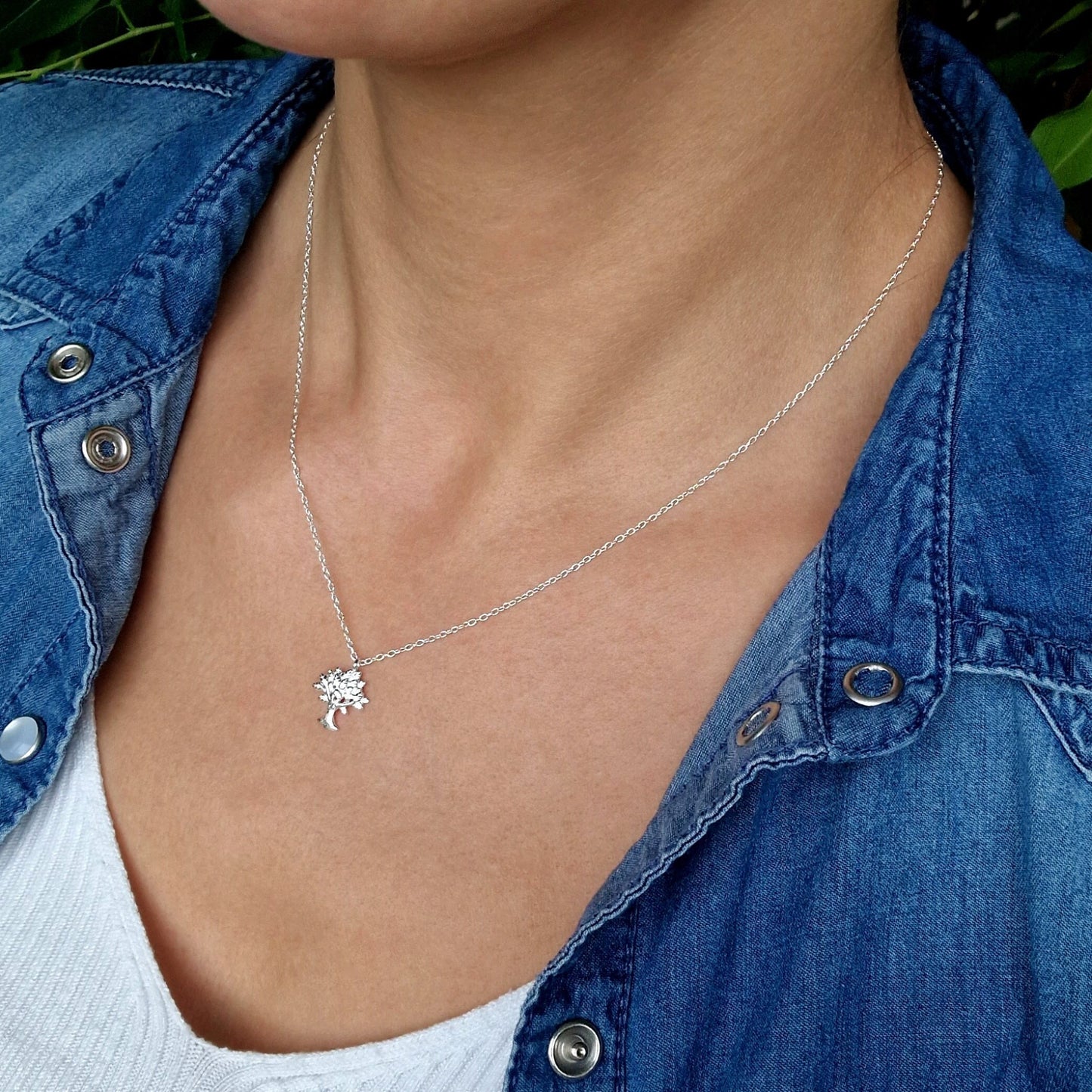 Halskette mit Lebensbaum 925 Silber zarte Ankerkette Layering