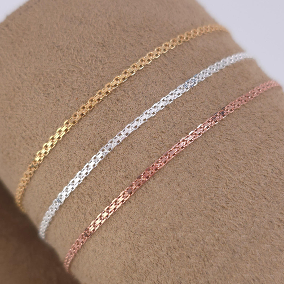 Armband Bismarck flach in 18K Gold, Roségold oder Silber, gewebte Glieder, Mesh, zart 2 mm breit
