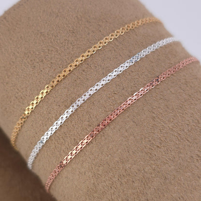 Armband Bismarck flach in 18K Gold, Roségold oder Silber, gewebte Glieder, Mesh, zart 2 mm breit