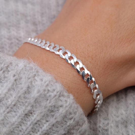 Armband Panzerkette flach breit 925 Silber massiv große Kettenglieder