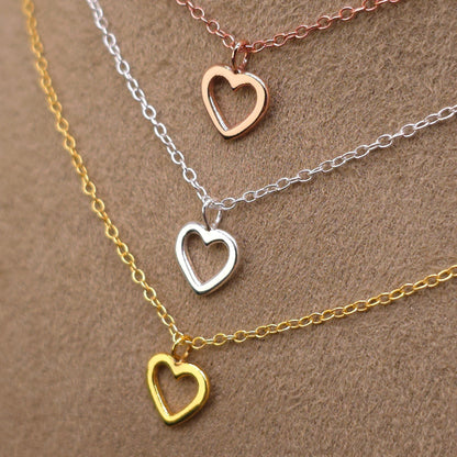 Halskette mit Herz hohl 925 Silber zarte Ankerkette Layering