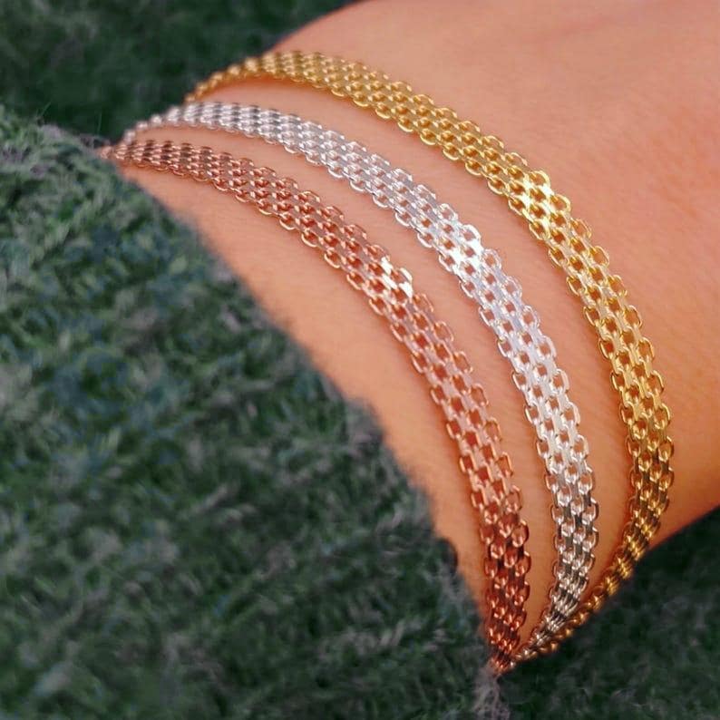 Bismarck Armband breit 925 Silber Mesh 4 mm