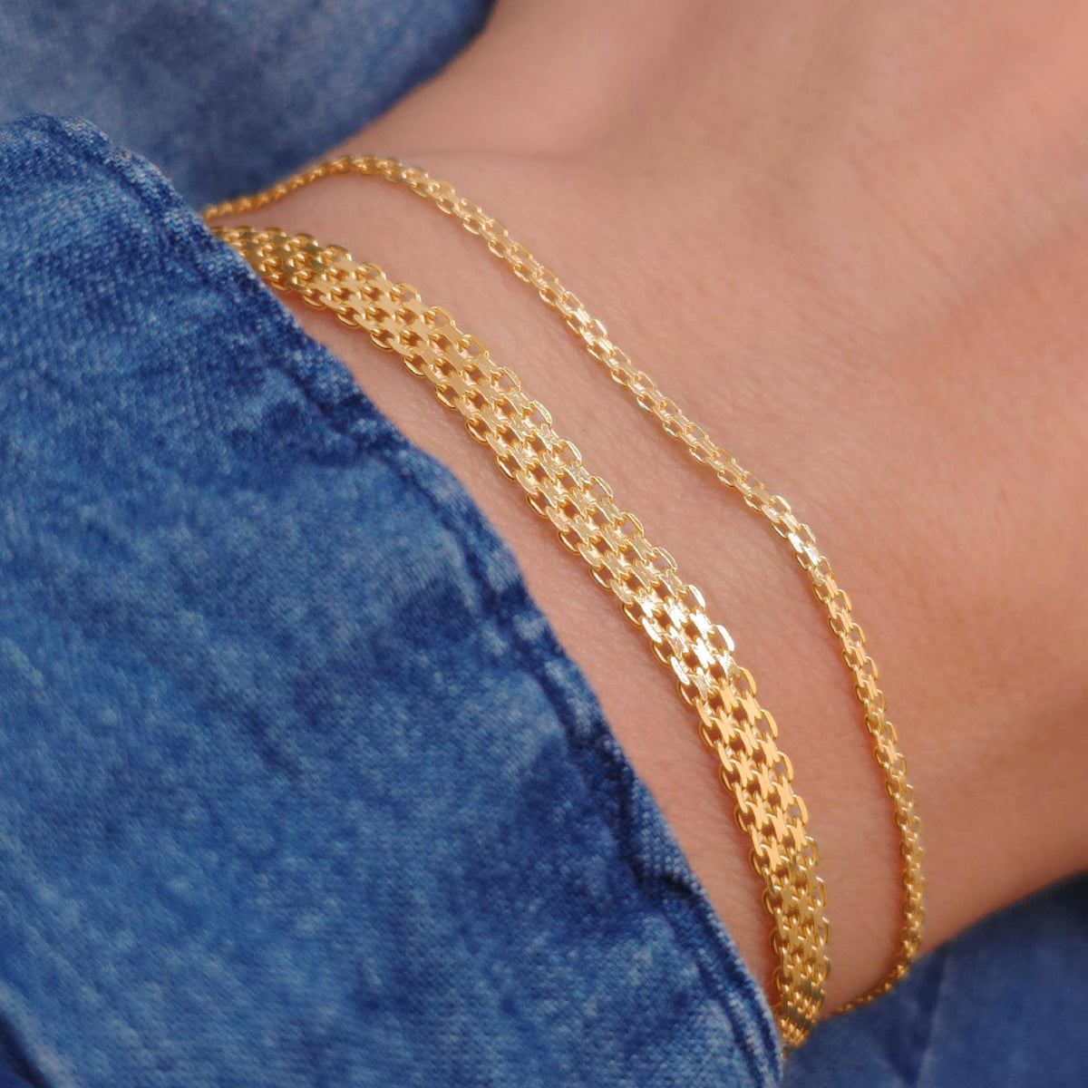 Armband Bismarck flach 18K Gold Roségold gewebt zart 2 mm