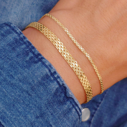 Armband Bismarck flach 18K Gold Roségold gewebt zart 2 mm