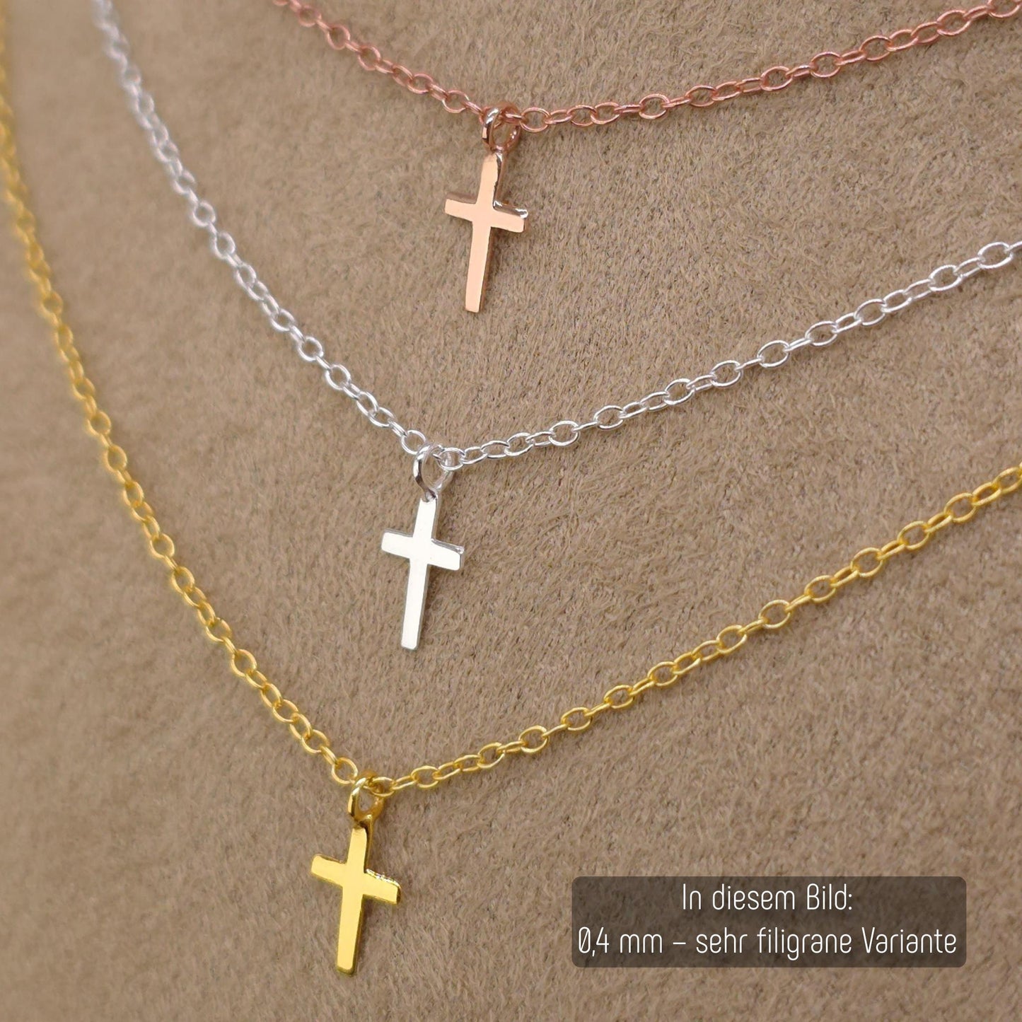 Halskette Mini-Kreuz 14K Gold sehr fein zart Layering