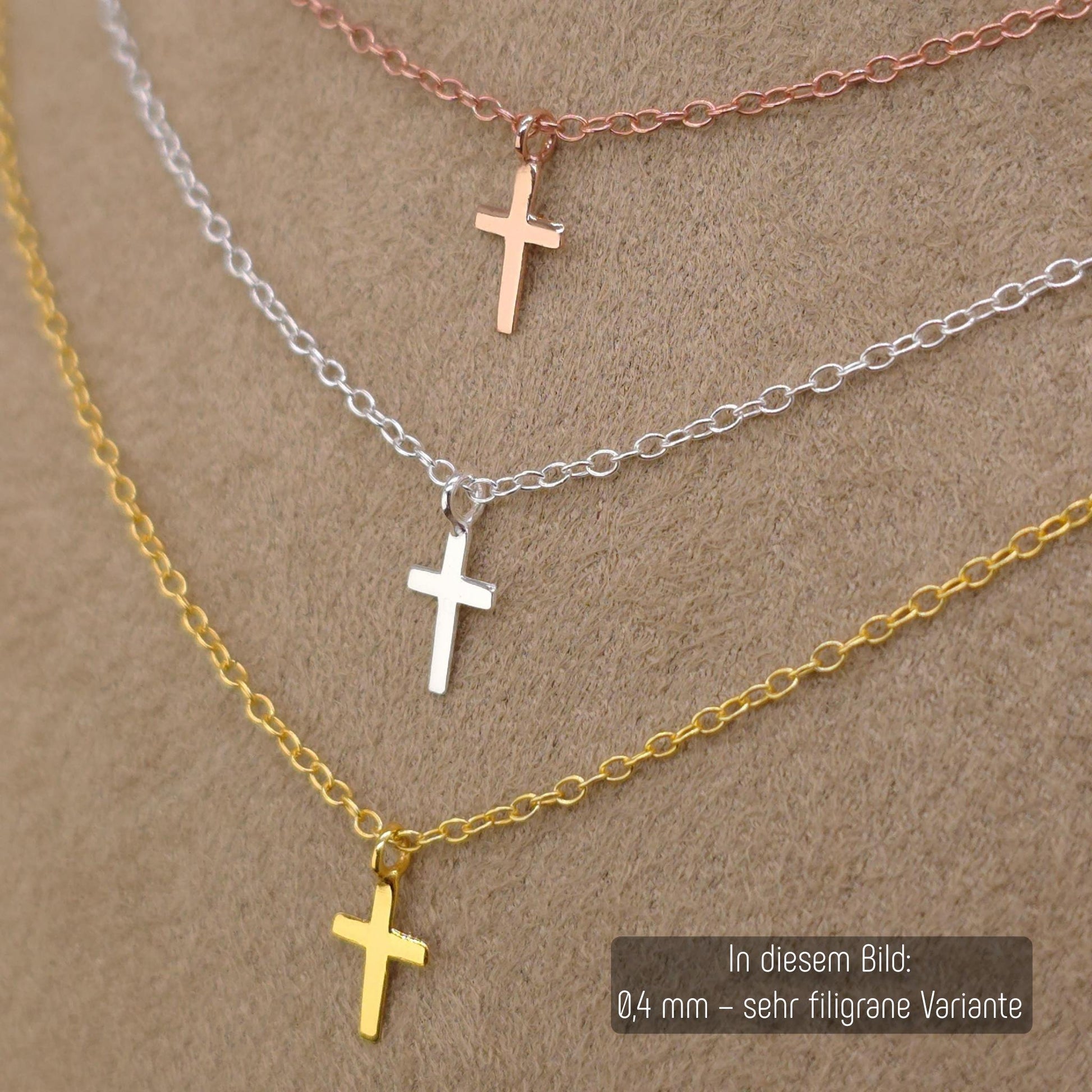 Halskette Mini-Kreuz 14K Gold sehr fein zart Layering