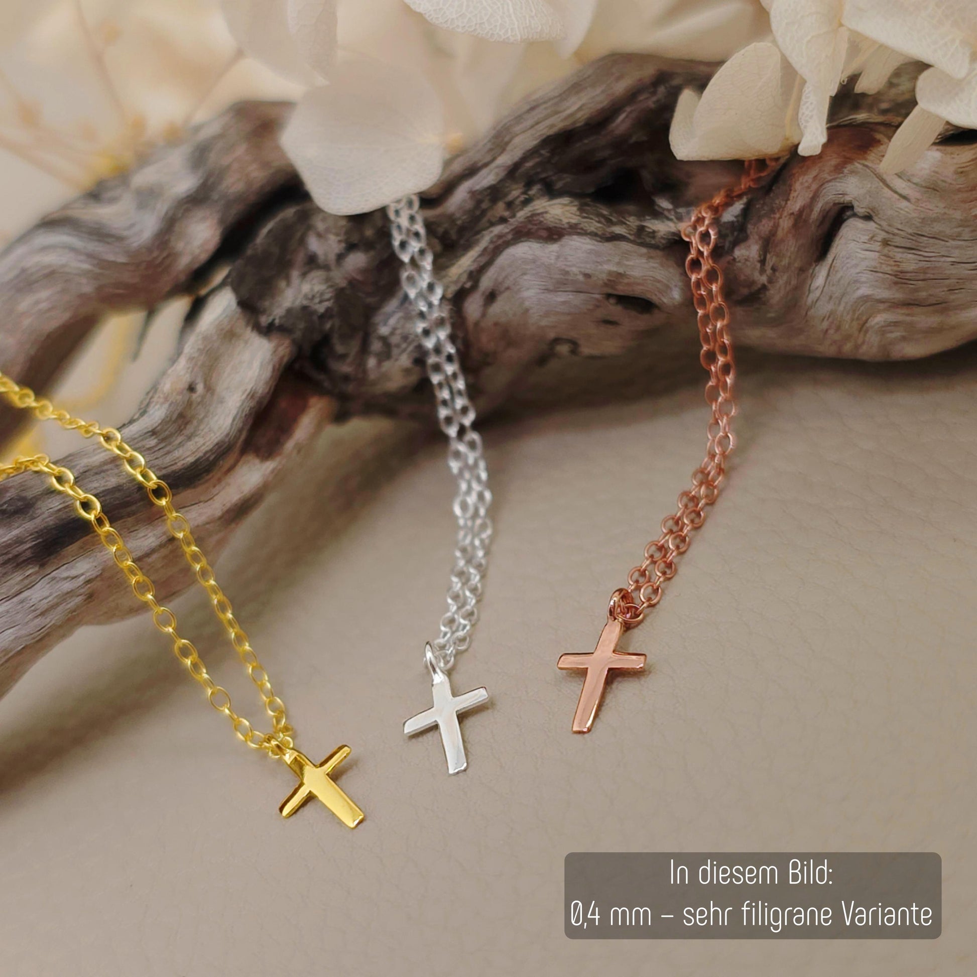Halskette Mini-Kreuz 14K Gold sehr fein zart Layering
