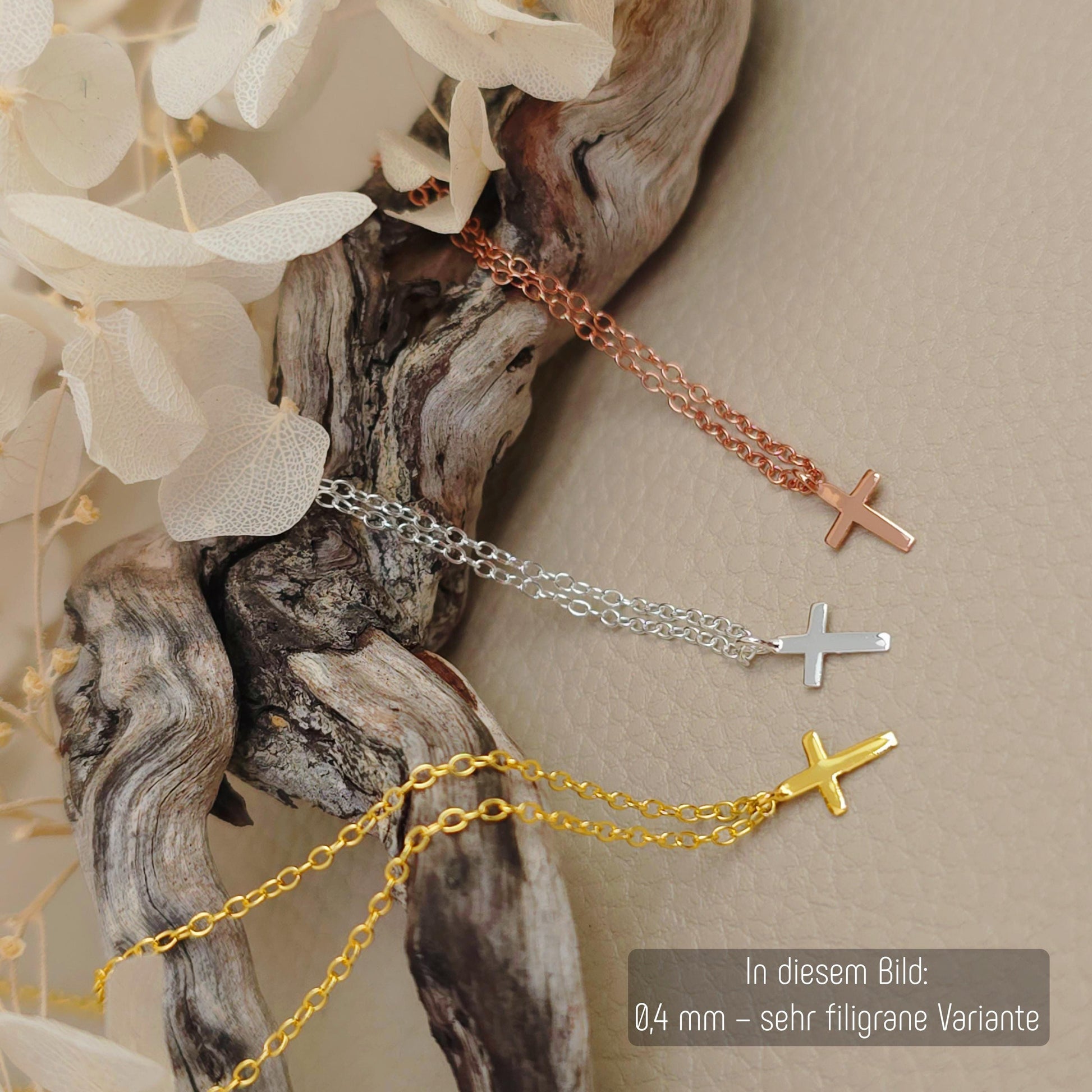 Halskette Mini-Kreuz 14K Gold sehr fein zart Layering