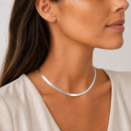 Schlangenkette flach breit 925 Silber Herringbone Halskette 5,5 mm