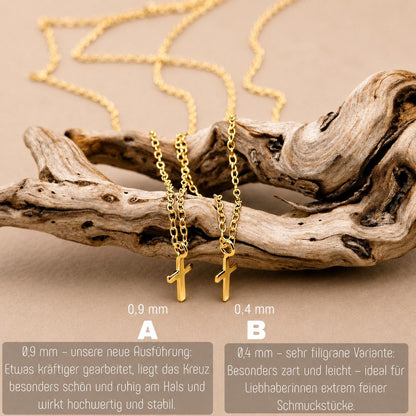 Halskette Mini-Kreuz 14K Gold sehr fein zart Layering