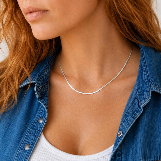 Schlangenkette flach schmal 925 Silber Herringbone Halskette 2 mm