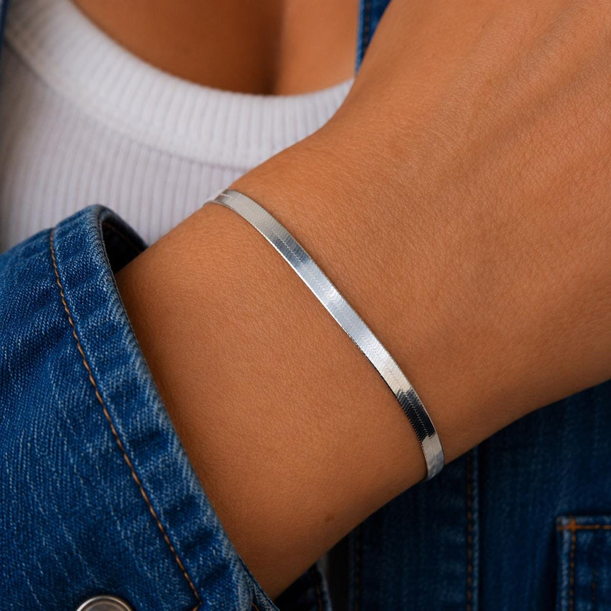 Schlangenarmband flach 925 Silber breit glänzend